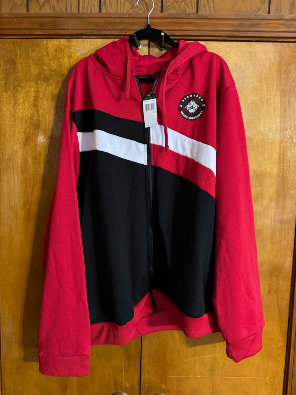 Sean John Red Zip-Up Hoodie with Black Trim